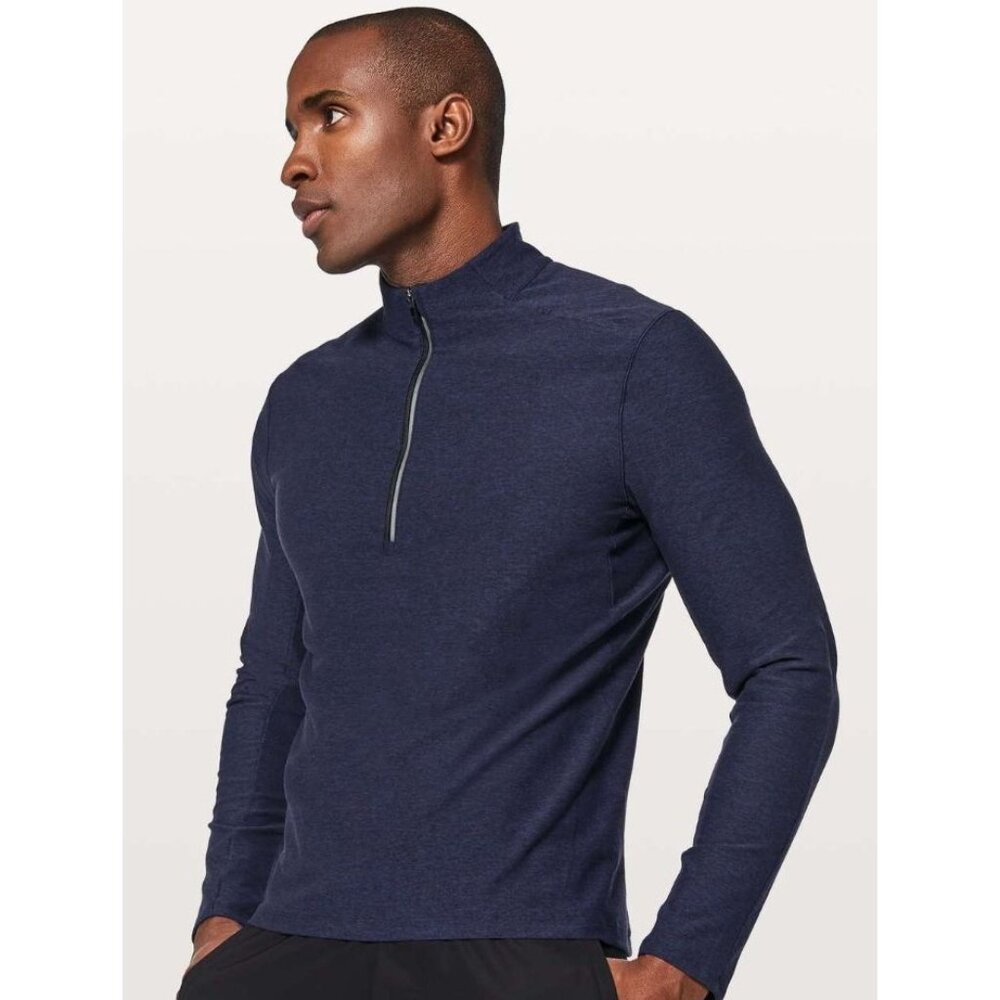 Lululemon Surge Warm 1/2 Zip Heathered Hero Blue Black-sz Medium - Picture 4 of 10